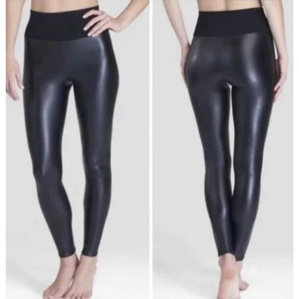 SPANX Assets All Over Faux Leather Leggings 20258R Very Black D28 Women's Small‎